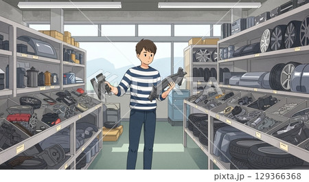 頼れるプロ！パーツショップで働く男性スタッフ 129366368