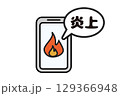 SNS炎上をイメージしたスマホと炎と吹き出しのイラスト 129366948