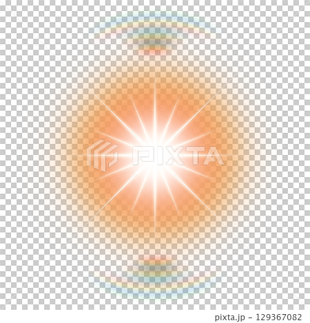 透明背景上有鏡頭眩光的橙色星光效果 129367082