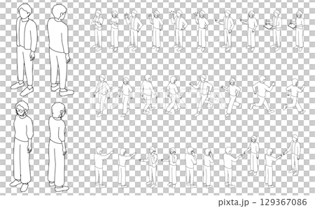 等距人物插圖:辦公室休閒輪廓(單色) 等距人物插圖:辦公室休閒輪廓(單色) 129367086