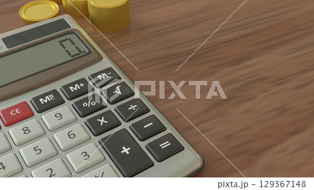 The Calculator and gold coins for earn or Business concept 3d Rendering. The Calculator and gold coins for earn or Business concept 3d Rendering. 129367148