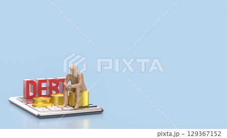 The Calculator and gold coins for DEBt or Business concept 3d Rendering. 129367152
