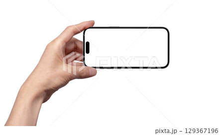 スマートフォンを横位置で持つ手 129367196