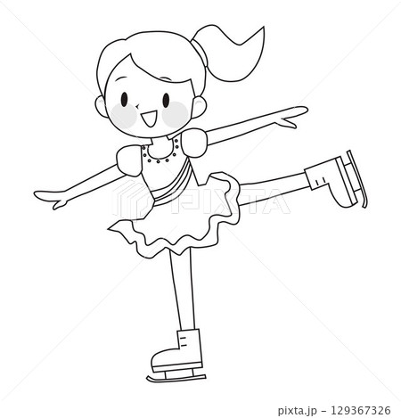 フィギュアスケートをする女の子のイラスト　線画 129367326