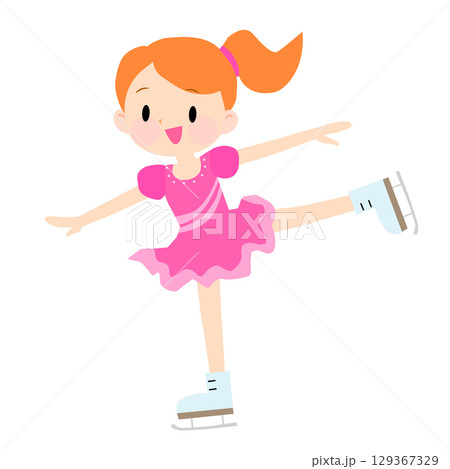 フィギュアスケートをするピンクの衣装の女の子 129367329