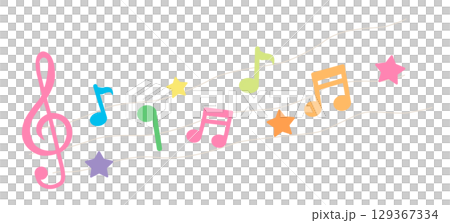 カラフルな音符のイラスト カラフルな音符のイラスト 129367334