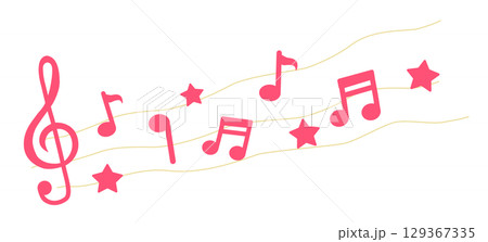 音符の可愛いイラスト　赤色 129367335