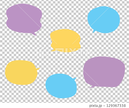 A simple set of purple, yellow, and light blue speech bubbles A simple set of purple, yellow, and light blue speech bubbles 129367338