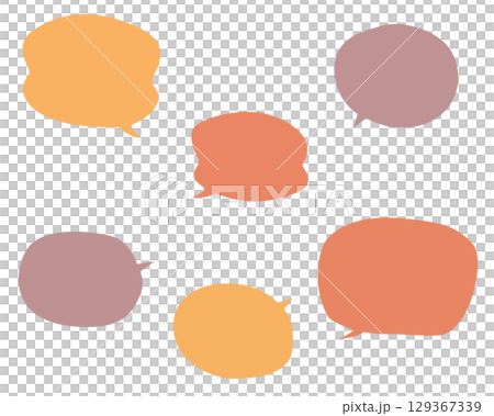オレンジと黄色の手描きのふきだしセット 129367339