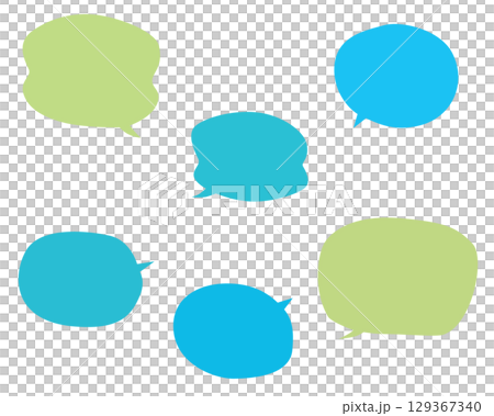 A simple set of speech bubbles in green and light blue 129367340