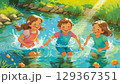 水辺で遊ぶ子供子供たち 129367351