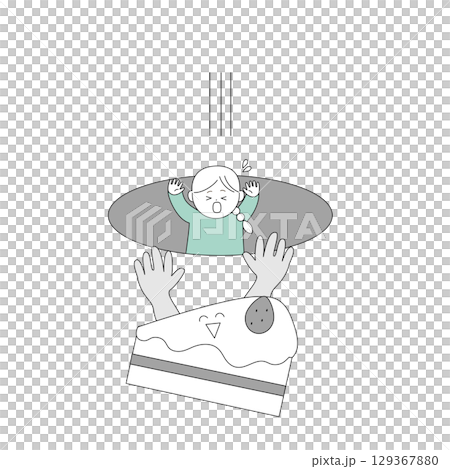 A woman falls into a hole after being pulled by a sweet A woman falls into a hole after being pulled by a sweet 129367880