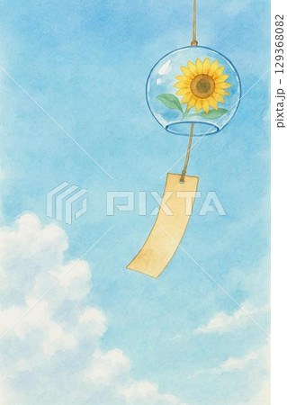 夏の青空と風鈴 129368082
