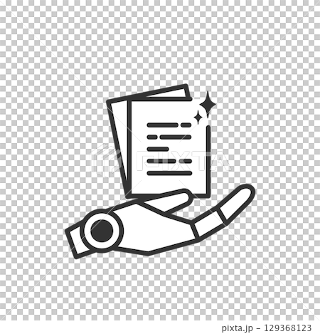 Vector line icon of document creation using AI technology (artificial intelligence) 129368123