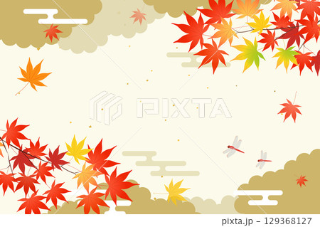 紅葉が美しい秋の和背景_ベクターイラスト 129368127