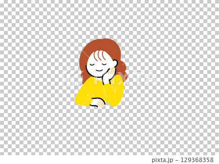 A woman thinking about a cheek stick A woman thinking about a cheek stick 129368358