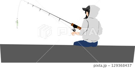 釣りをする女性のイラスト 釣りをする女性のイラスト 129368437