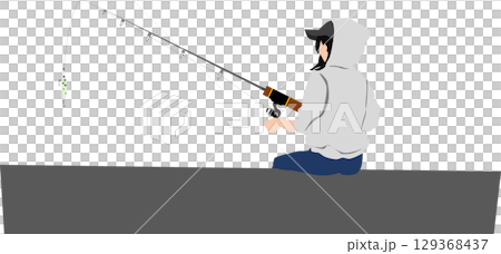 釣りをする女性のイラスト 釣りをする女性のイラスト 129368437