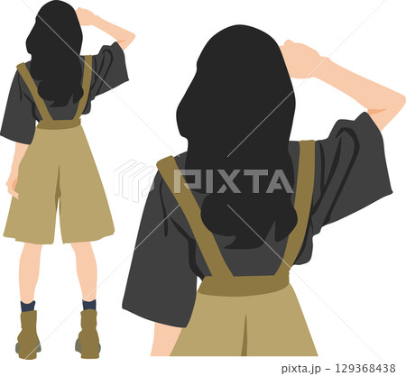 考え事をする女性のイラスト	 129368438