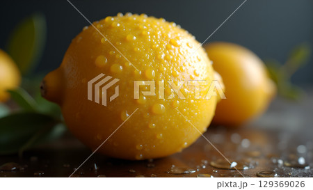 Freshness and Vibrancy: A Close-Up of Lemons with Water Droplets Showcasing Natural Beauty and Zesty Flavor Freshness and Vibrancy: A Close-Up of Lemons with Water Droplets Showcasing Natural Beauty and Zesty Flavor 129369026