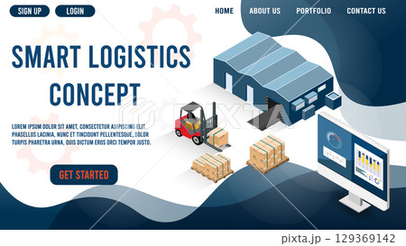 Modern Global logistic service isometric concept with export, import, warehouse business and transport. Modern Global logistic service isometric concept with export, import, warehouse business and transport. 129369142
