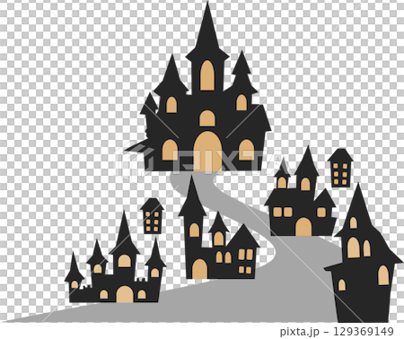 Castle illustration (night, Halloween) 129369149