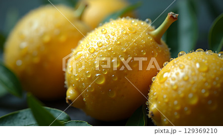 Fresh lemons with water droplets represent natural and healthy citrus fruits for a vibrant lifestyle 129369210