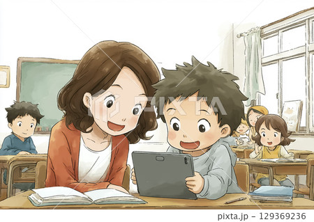 子どもの学びを支える親子の風景 129369236