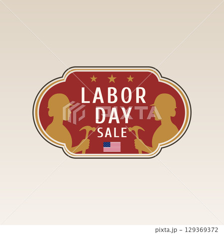 labor day badge with male and female silhouette 129369372