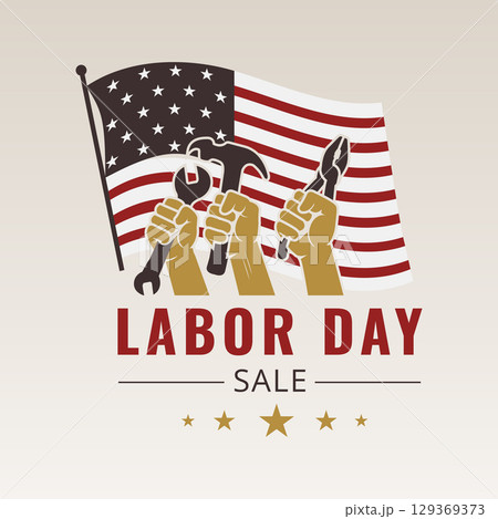 labor day badge with raised fists and flag labor day badge with raised fists and flag 129369373