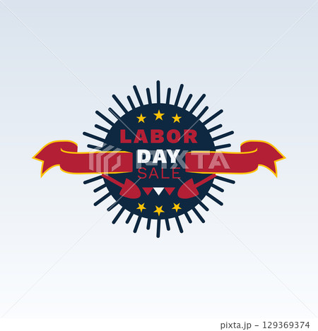 labor day badge with starburst rays and ribbon banner labor day badge with starburst rays and ribbon banner 129369374