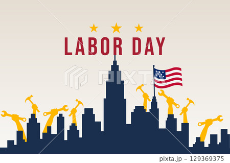 labor day city skyline with construction tools labor day city skyline with construction tools 129369375