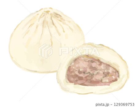 肉まん、豚まんの手描きイラスト 肉まん、豚まんの手描きイラスト 129369753