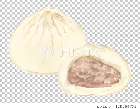 手繪肉包、豬肉包插圖 129369753