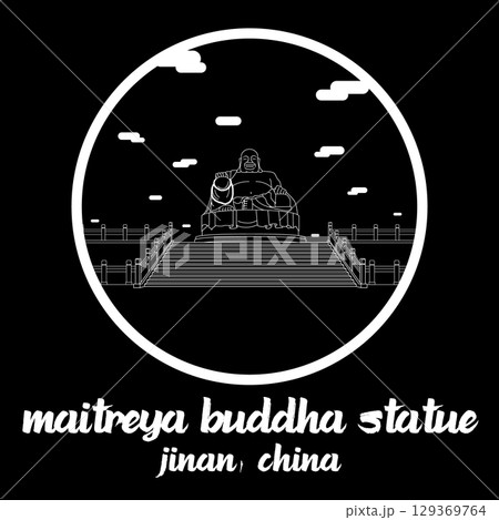 Circle Icon Maitreya Buddha Statue. Vector illustration 129369764