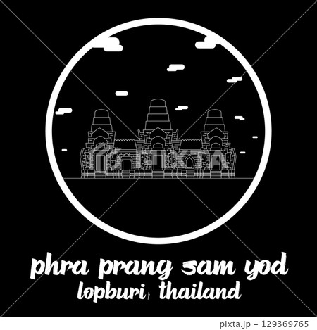 Circle Icon Phra Prang Sam Yod. Vector illustration 129369765