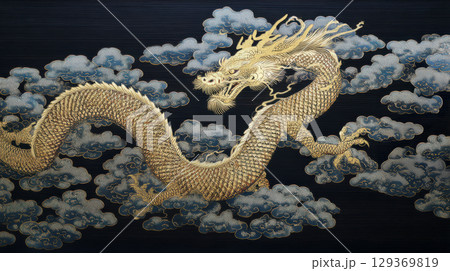 金色の龍の和風背景のイラスト素材 [129369819] - PIXTA