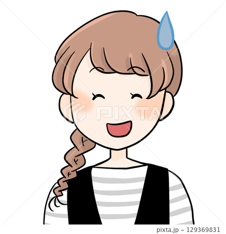 三つ編みボーダーの女性困る 129369831