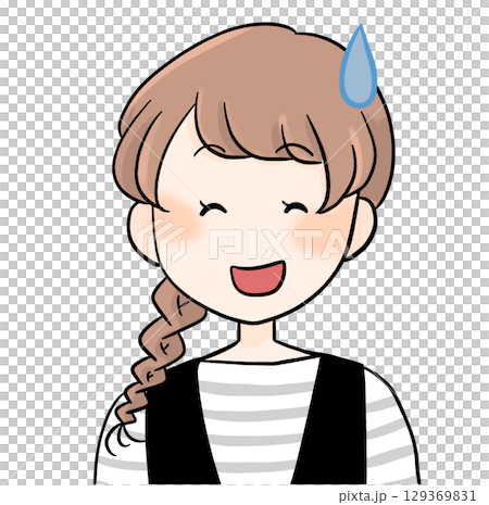 三つ編みボーダーの女性困る 129369831