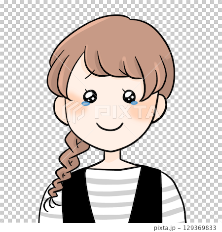 三つ編みボーダーの女性うるうる 129369833