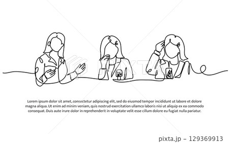 Continuous line design of press conference. Single line decorative element drawn on white. Continuous line design of press conference. Single line decorative element drawn on white. 129369913