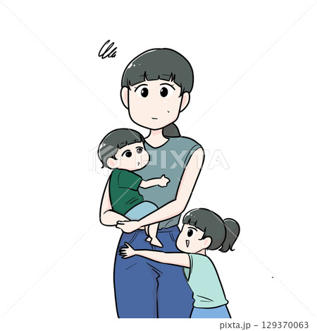 子どもを連れて困った顔 129370063