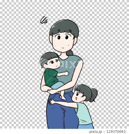 子どもを連れて困った顔 129370063
