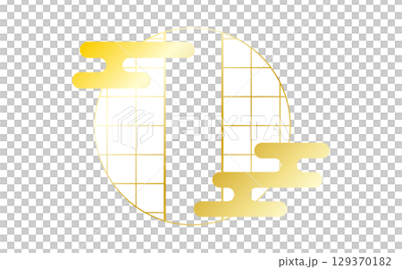 Japanese-style shoji frame with cloud pattern. Gold. (Japanese-style window frame) Japanese-style shoji frame with cloud pattern. Gold. (Japanese-style window frame) 129370182