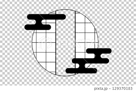 日本風和柄雲付き障子フレーム。（日本風の窓フレーム） 129370183