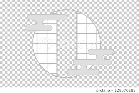 日本風和柄雲付き障子フレーム。銀色風。（日本風の窓フレーム） 129370185
