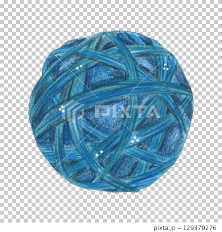 Blue ball of thread. Watercolor illustration hand drawn, cartoon. Drawing for blanks, stickers, scrapbooking. Threads, knitting, wool, queens, cat, pet, knitting, hobby Blue ball of thread. Watercolor illustration hand drawn, cartoon. Drawing for blanks, stickers, scrapbooking. Threads, knitting, wool, queens, cat, pet, knitting, hobby 129370276