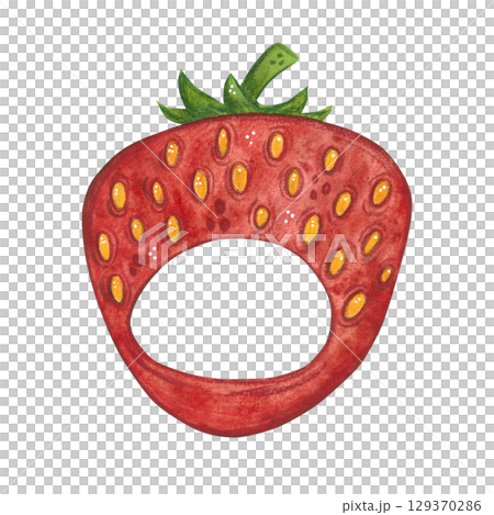 Hat in the shape of a strawberry. Watercolor illustration hand drawn, cartoon. Drawing for stickers, cards, scrapbooking. Cat, pet, toy, costume, hat, strawberry, masquer Hat in the shape of a strawberry. Watercolor illustration hand drawn, cartoon. Drawing for stickers, cards, scrapbooking. Cat, pet, toy, costume, hat, strawberry, masquer 129370286