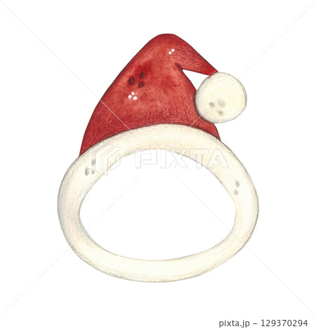 Santa Claus hat and hat. Watercolor illustration hand drawn, cartoon. Drawing for stickers, cards, scrapbooking. Cat, pet, toy, costume, hat, masquerade, party, fun Santa Claus hat and hat. Watercolor illustration hand drawn, cartoon. Drawing for stickers, cards, scrapbooking. Cat, pet, toy, costume, hat, masquerade, party, fun 129370294