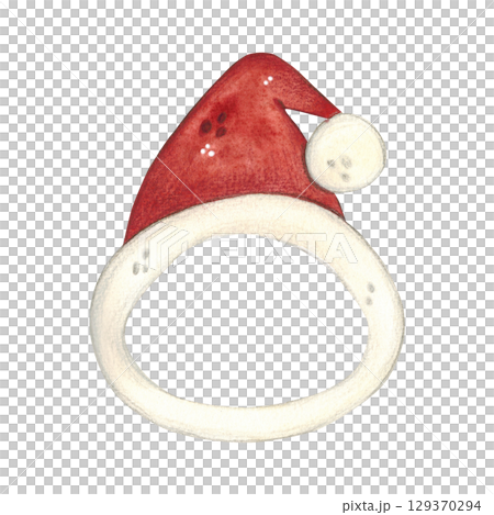 Santa Claus hat and hat. Watercolor illustration hand drawn, cartoon. Drawing for stickers, cards, scrapbooking. Cat, pet, toy, costume, hat, masquerade, party, fun Santa Claus hat and hat. Watercolor illustration hand drawn, cartoon. Drawing for stickers, cards, scrapbooking. Cat, pet, toy, costume, hat, masquerade, party, fun 129370294